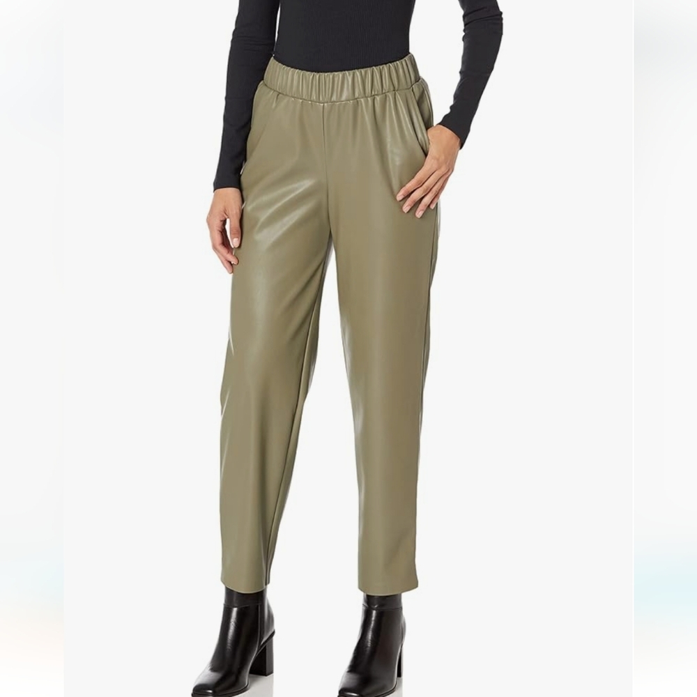 LisaDNYC x The Drop Olive Green Faux Leather Pull On Jogger Pants Womens Medium